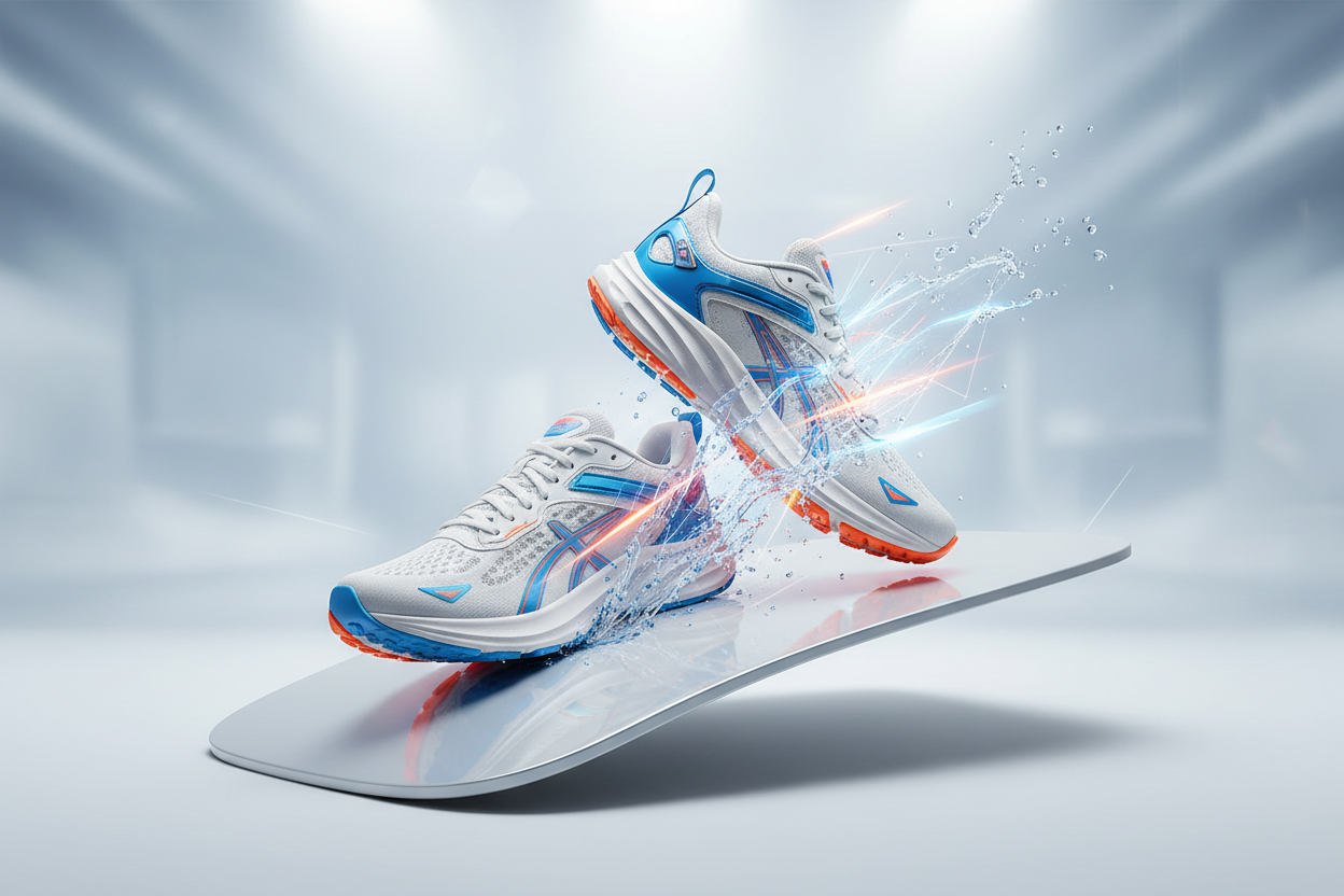 Athletic running shoes banner