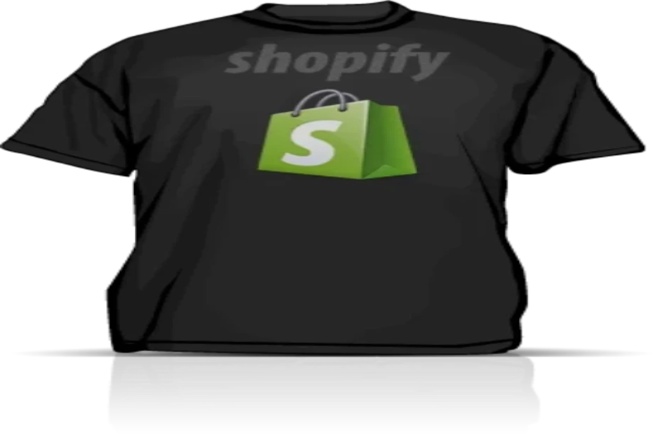 A black t-shirt with the shopify logo