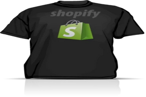 A black t-shirt with the shopify logo